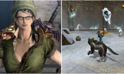 bayonetta dressed as link in bayonetta and fighting monsters in the legend of zelda twilight princes