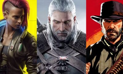 feature image for open world games with the best stories cyberpunk 2077 witcher 3 red dead redemptio