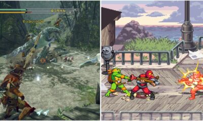 fighting enemies in monster hunter rise and teenage mutant ninja turtles shredder s revenge