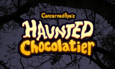 haunted chocolatier concerned ape spooky forest background