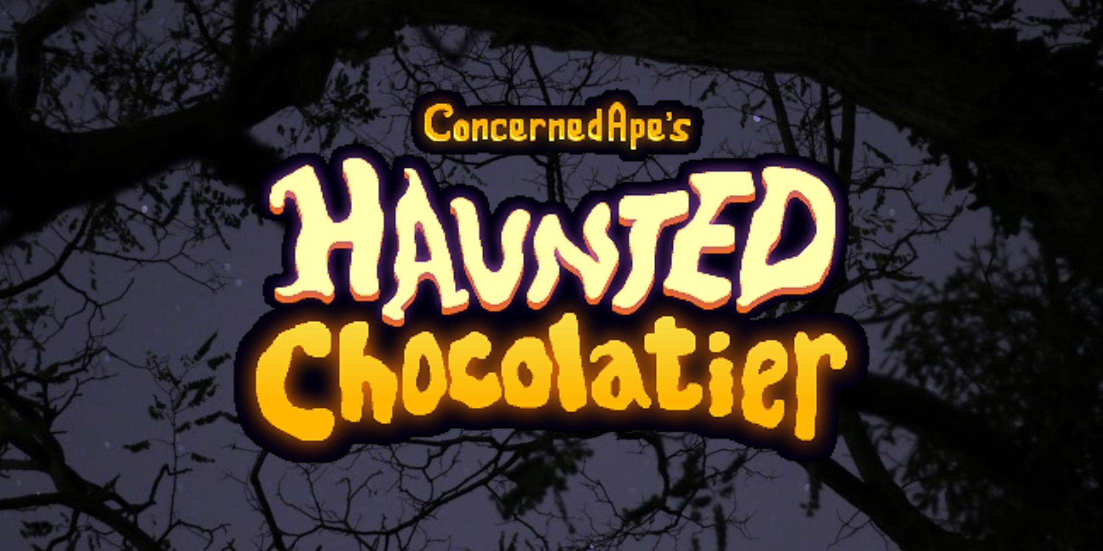 haunted chocolatier concerned ape spooky forest background