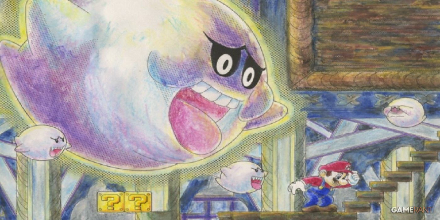 illustrated boohemoth sneaking up on mario