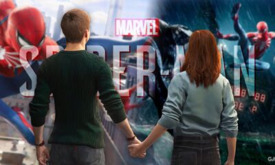 peter parker and mary jane holding hands in front of pictures of marvel s spider man 1