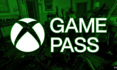 white xbox game pass logo over green tinted dead island 2 promo gameplay screenshot