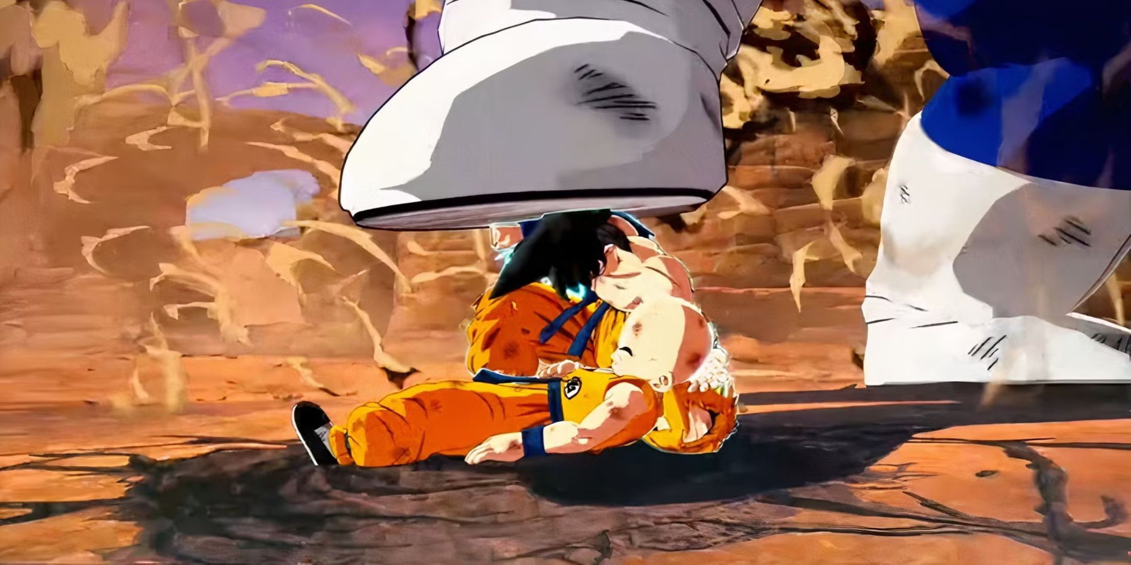 dragon ball krillin protected by goku