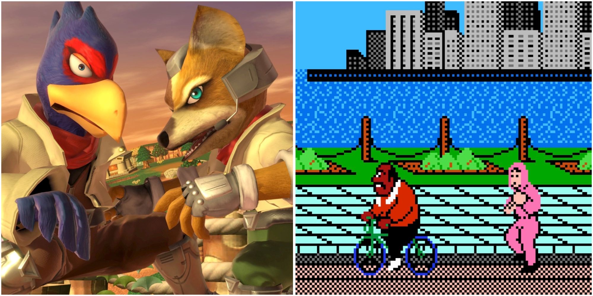 falco and fox in super smash bros and doc louis training little mac in punch out