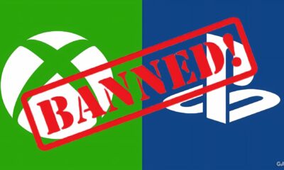 playstation and xbox logos with banned stamp 1