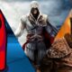 red from among us ezio auditore from assassin s creed and kratos from god of war