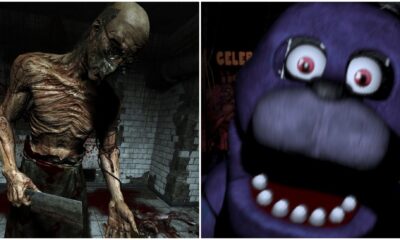 a man wielding a cleaver in outlast and an animatronic in five nights at freddys