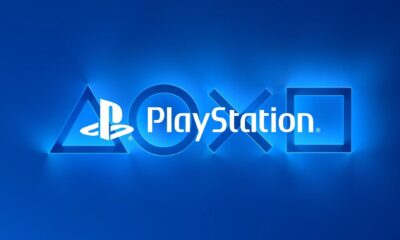 playstation brand logo with button symbols blue background