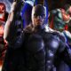 split image of dc universe online batman arkham origins and injustice 2