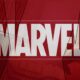 marvel white logo red background