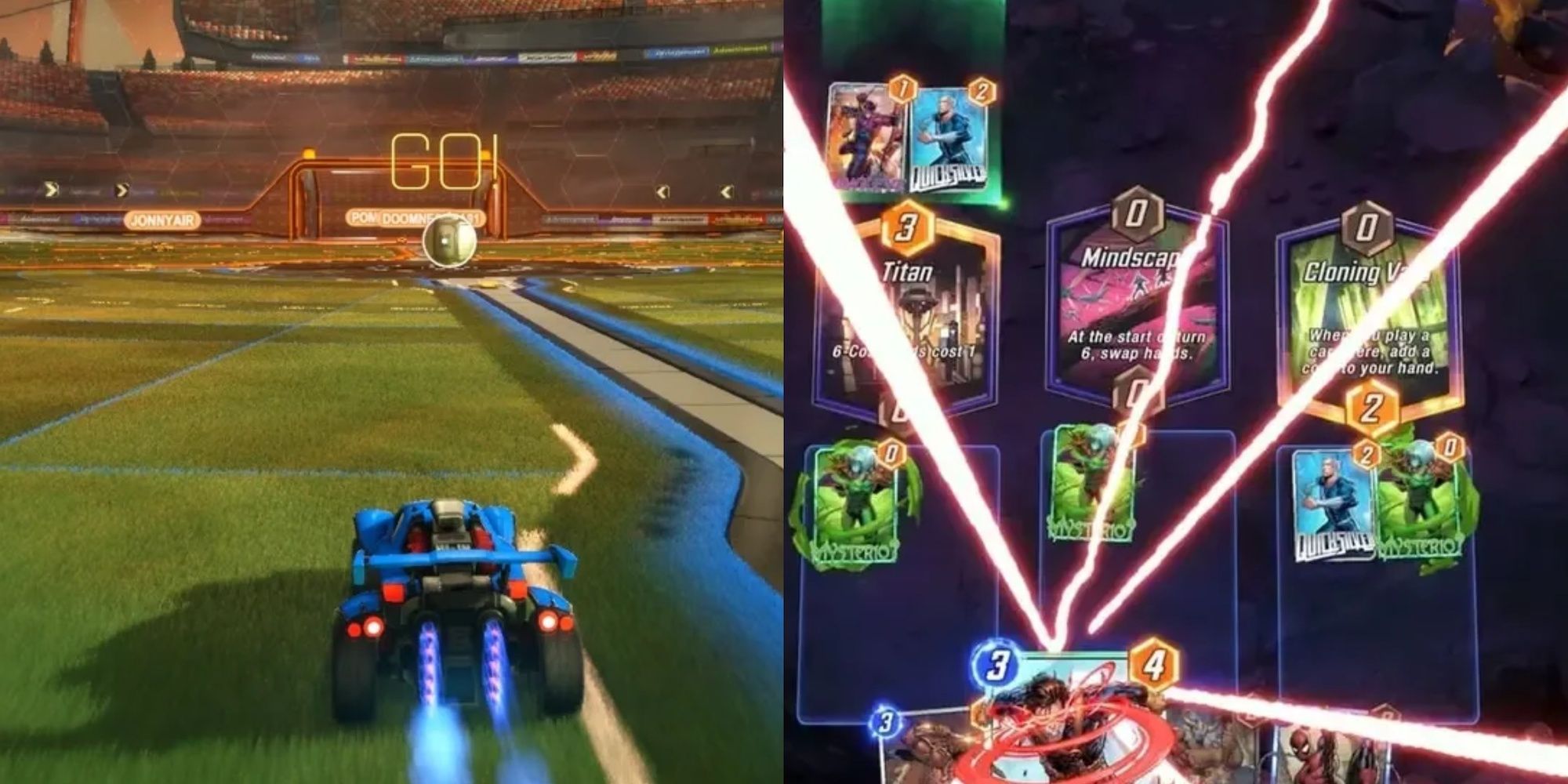 rocket league on the left and marvel snap on the right