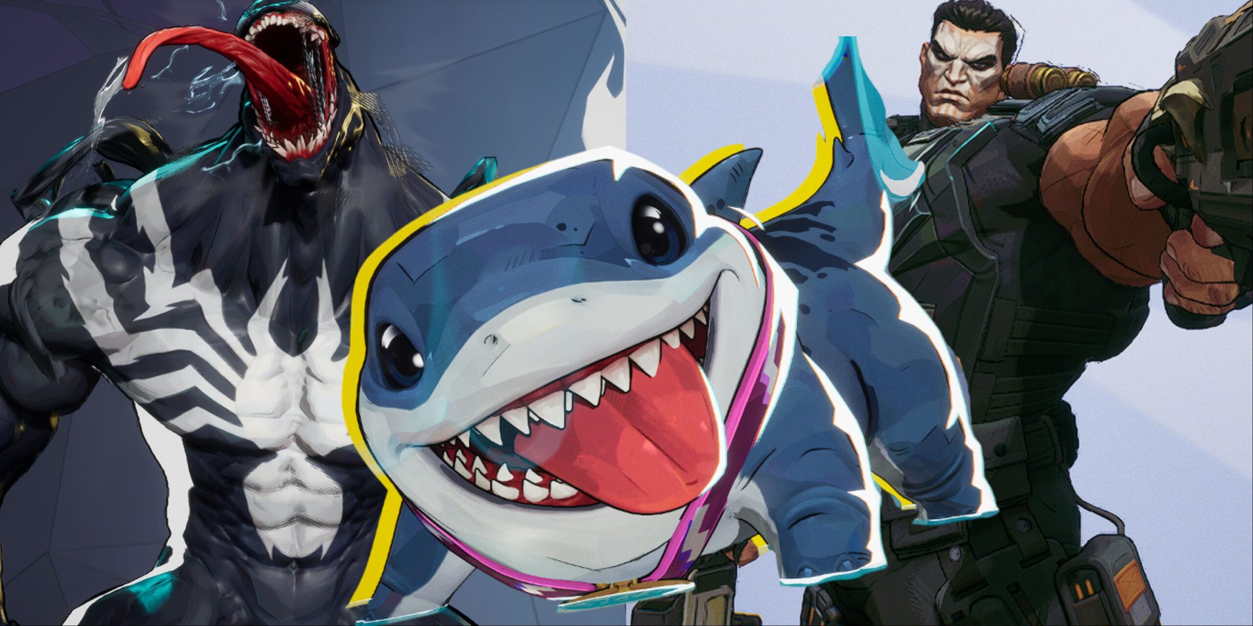 split image of venom jeff the shark and punisher in marvel rivals scaled