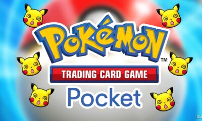 pokemon tcg pocket logo with dizzy pikachu head sprites from pokemon shuffle 2x1 composite