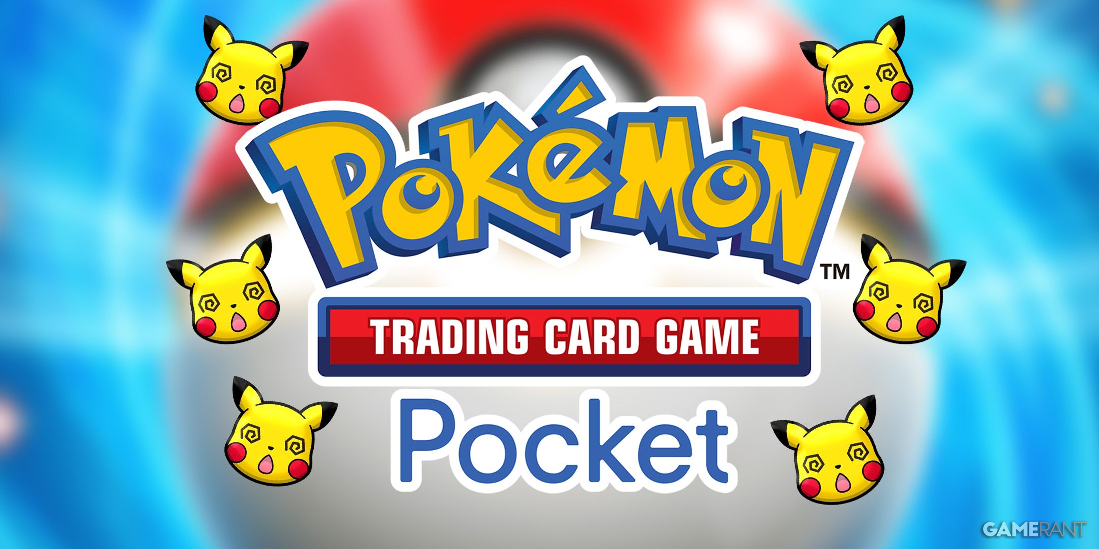 pokemon tcg pocket logo with dizzy pikachu head sprites from pokemon shuffle 2x1 composite