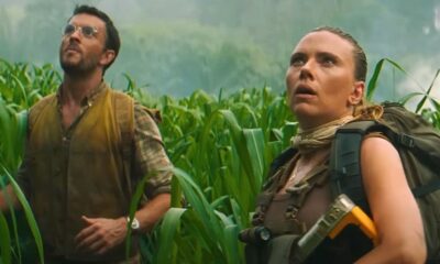 scarlet johannson and jonathan bailey in jurassic world rebirth